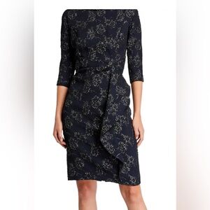 Teri Jon 3/4 sleeve roll neck knee length dress